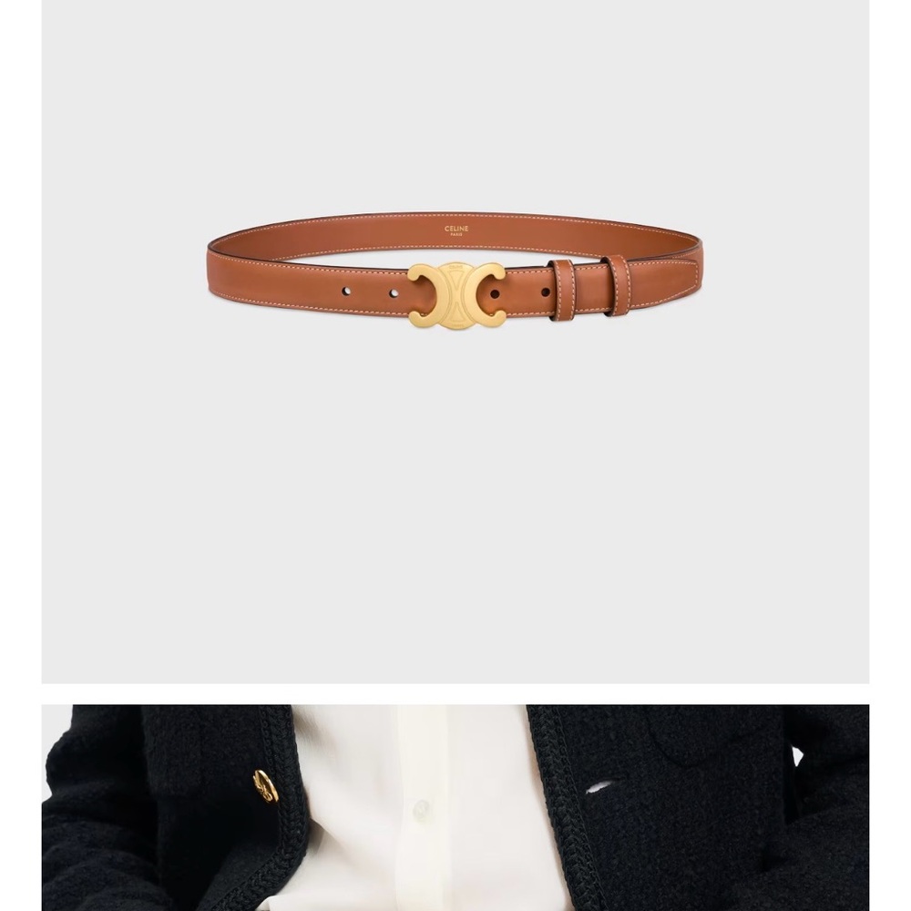 Celine Tan Leather Belt with Gold Double C Buckle - Picture 4 of 4